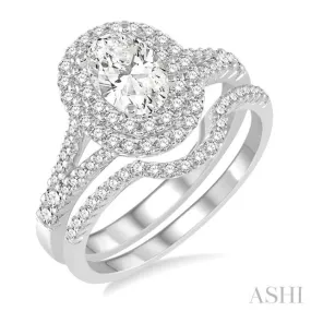 1 1/6 Ctw Diamond Bridal Set with 1 Ctw Oval Cut Engagement Ring and 1/6 Ctw Wedding Band in 14K White Gold