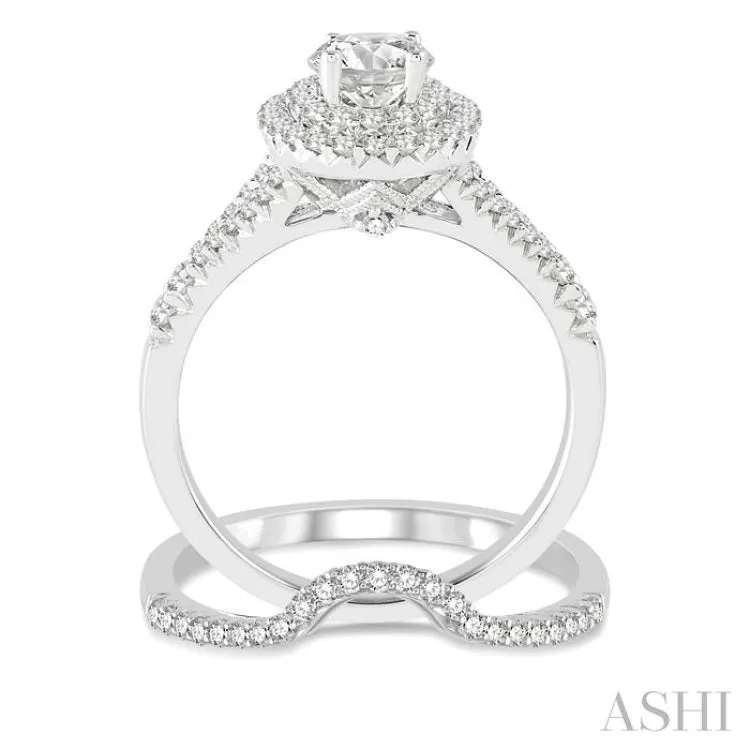 1 1/6 Ctw Diamond Bridal Set with 1 Ctw Oval Cut Engagement Ring and 1/6 Ctw Wedding Band in 14K White Gold