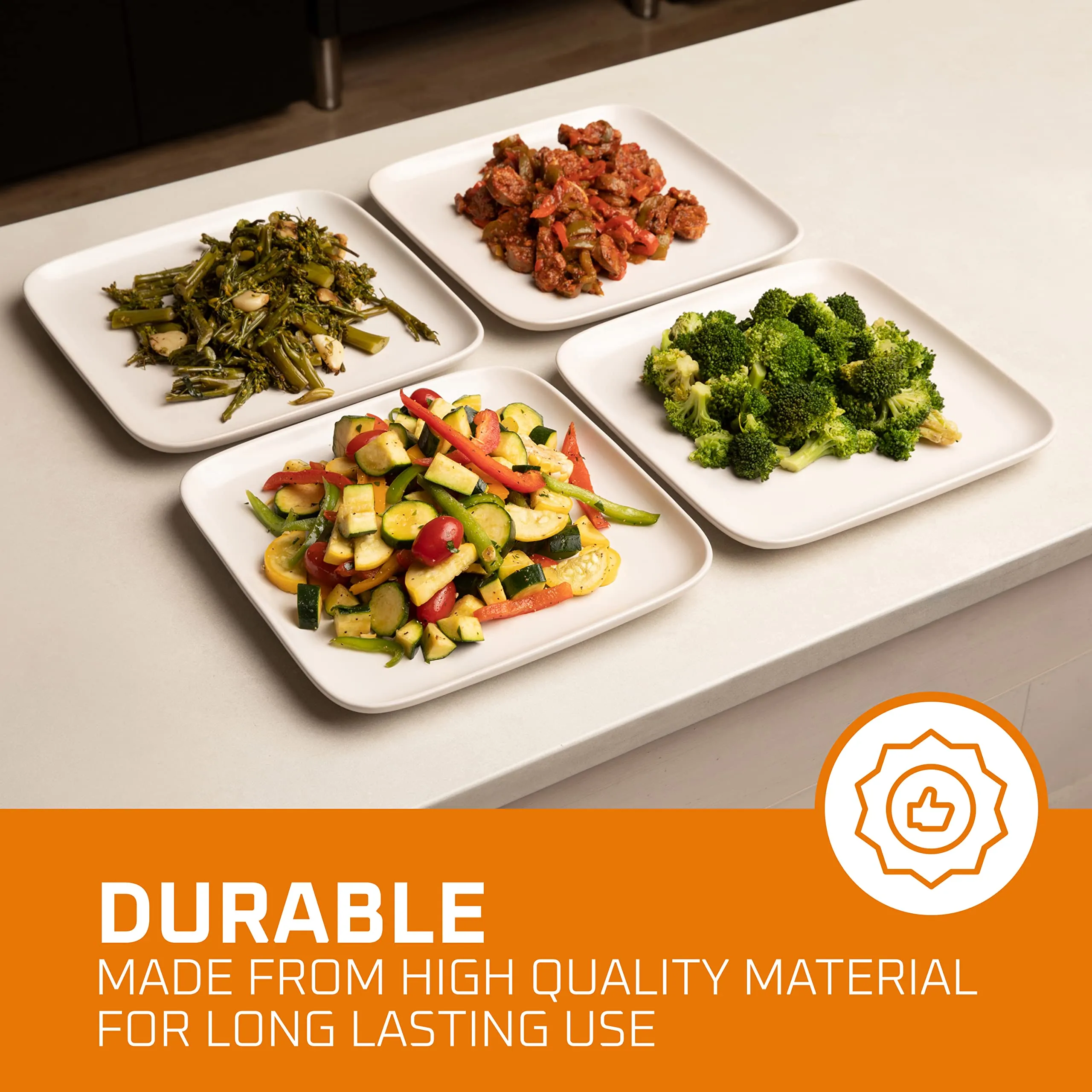 10 Inch Set Of 4, Heavy Duty Ceramic Dinner Plates, Elegant Matte Square Serving Dinner