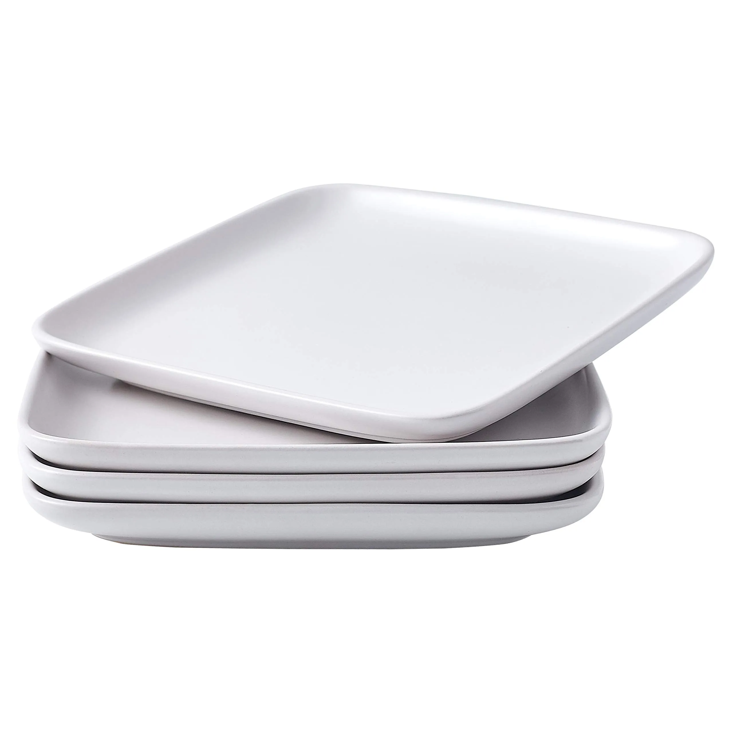 10 Inch Set Of 4, Heavy Duty Ceramic Dinner Plates, Elegant Matte Square Serving Dinner