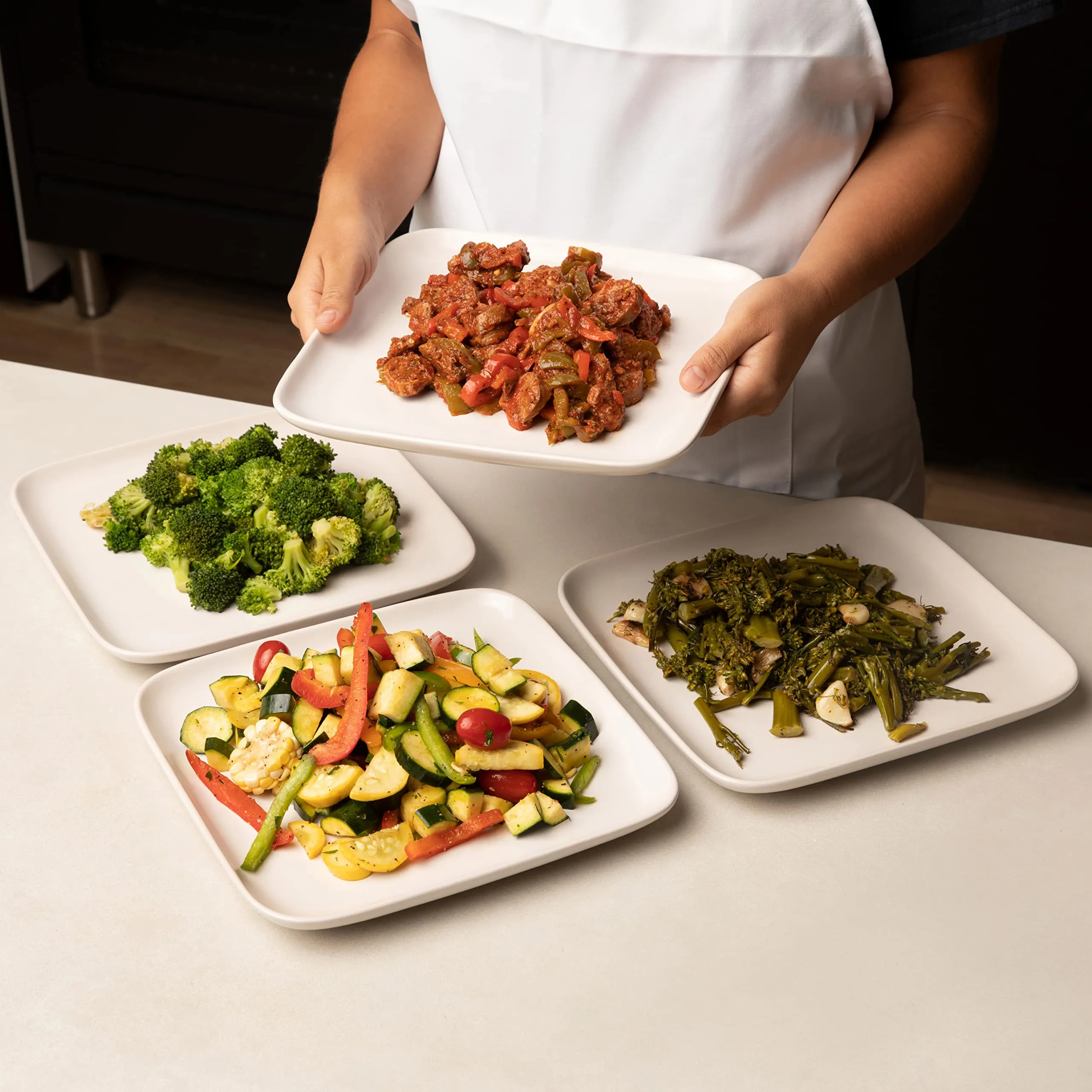 10 Inch Set Of 4, Heavy Duty Ceramic Dinner Plates, Elegant Matte Square Serving Dinner