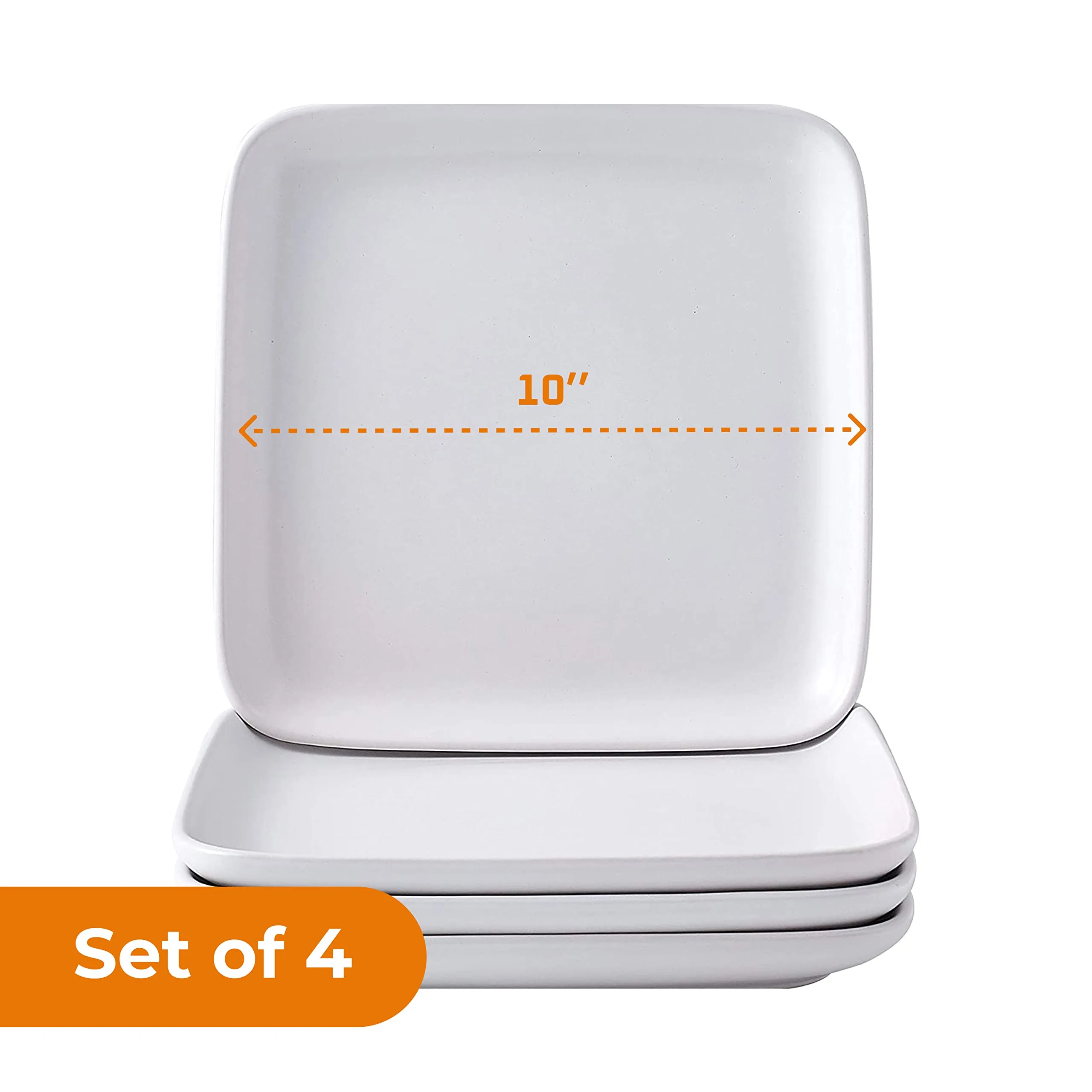 10 Inch Set Of 4, Heavy Duty Ceramic Dinner Plates, Elegant Matte Square Serving Dinner