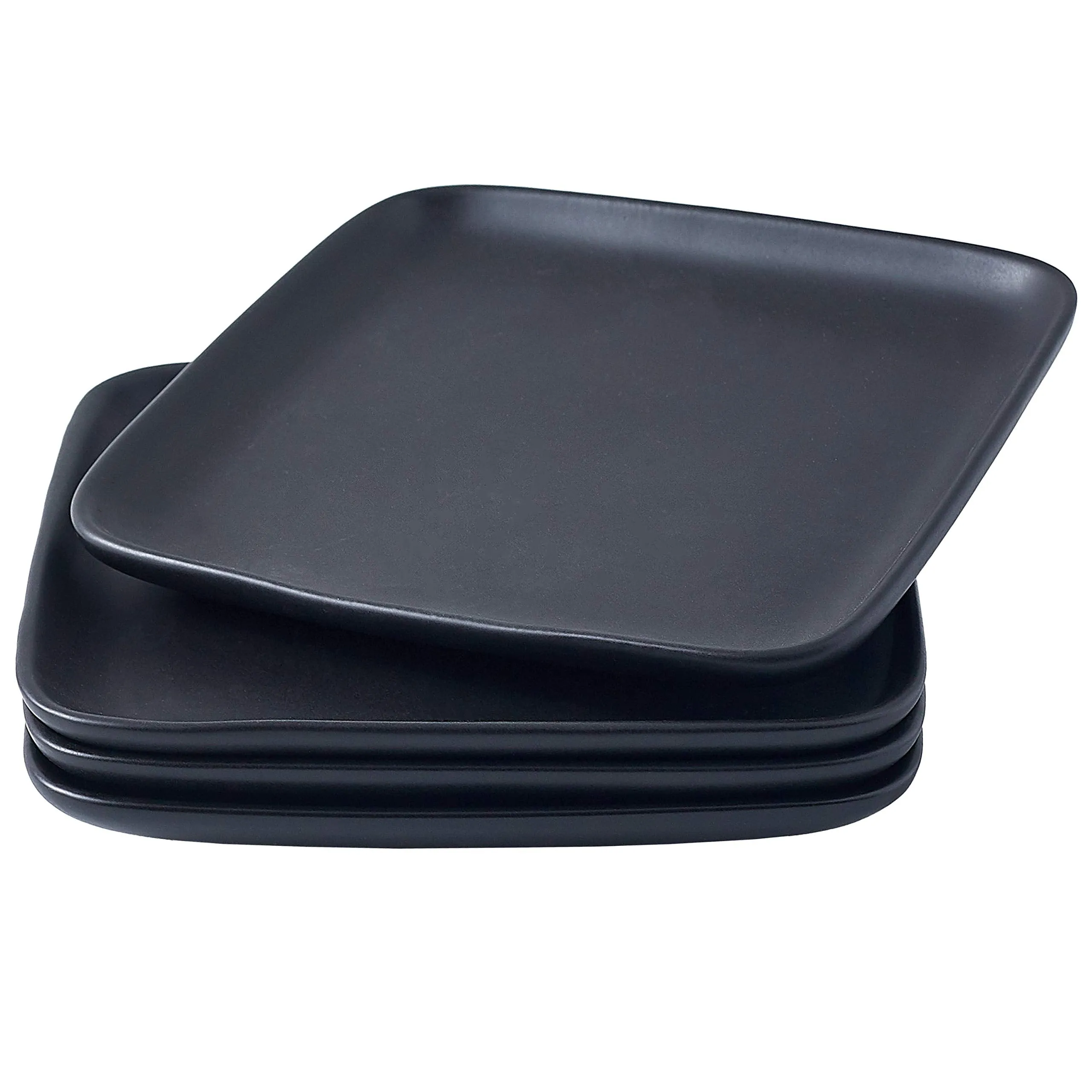 10 Inch Set Of 4, Heavy Duty Ceramic Dinner Plates, Elegant Matte Square Serving Dinner