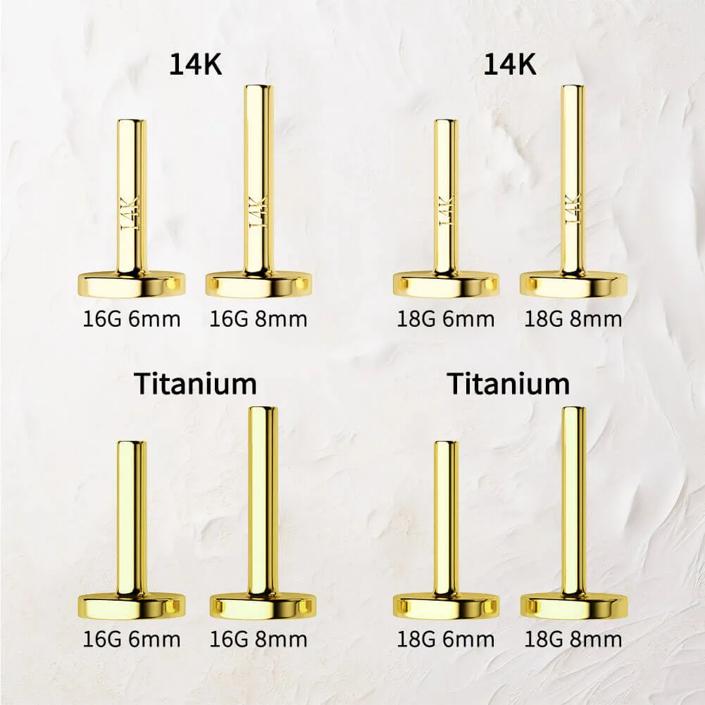 14K Solid Gold 16G Elegant CZ Bezel Push Pin Earing Stud