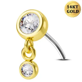 14K Solid Gold 16G Elegant CZ Bezel Push Pin Earing Stud