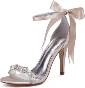 ADMLZQQ Women Rhinestone Elegant Stiletto Bridal Sandals for Wedding Pointed Toe Dressy Strappy Party Evening Heels