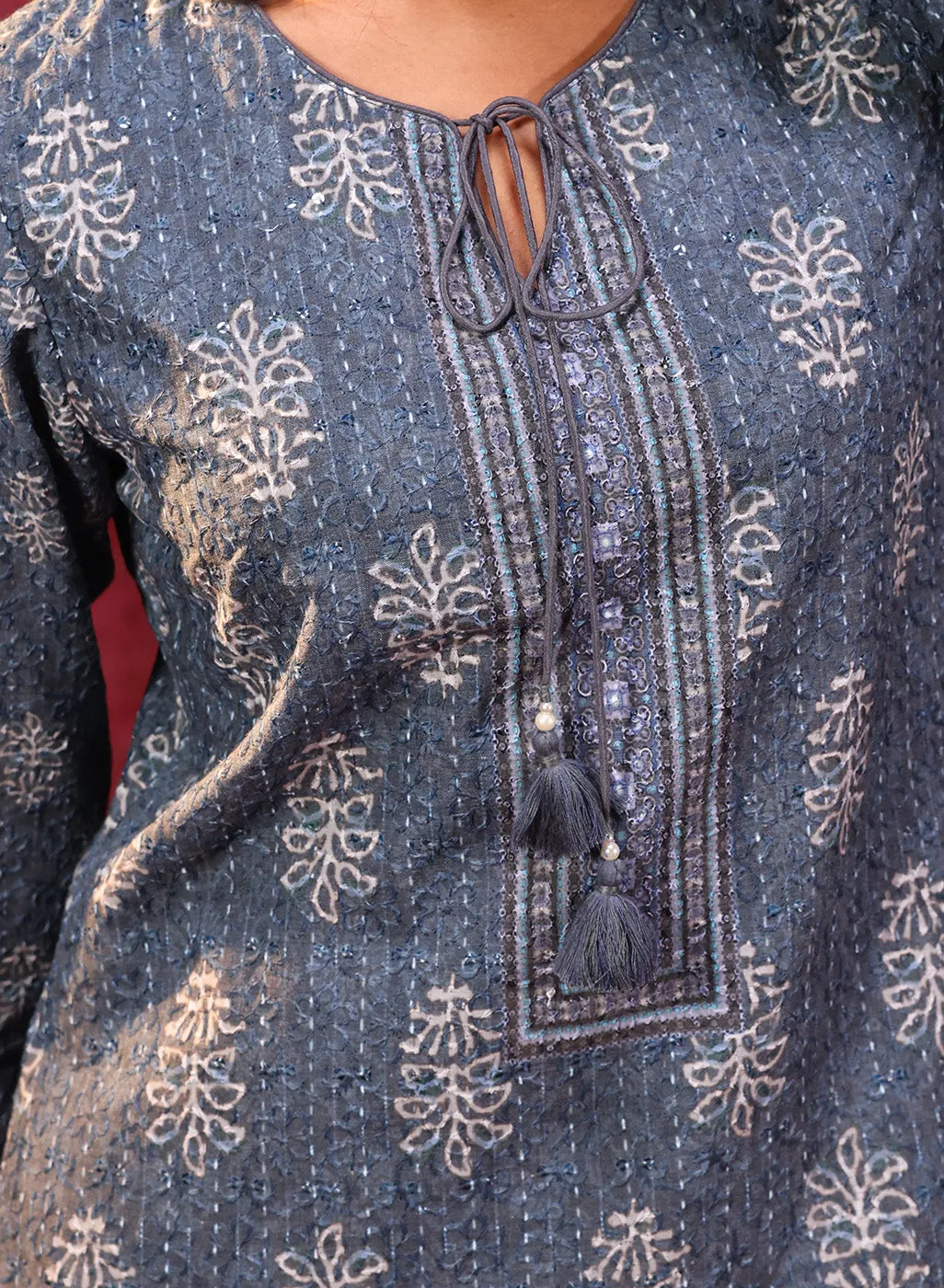Blue Afreen Gravel Embroidered Designer Cotton Kurta
