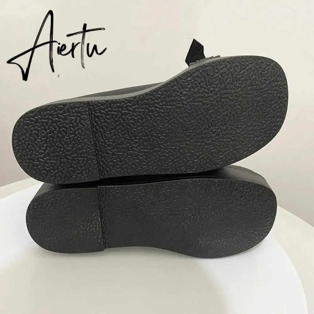 Aiertu New Chunky Platform Lolita Shoes Woman Flats Sweet Heart Buckle Mary Janes Shoes Pink T-Strap Punk Gothic Cosplay Shoes 35-43
