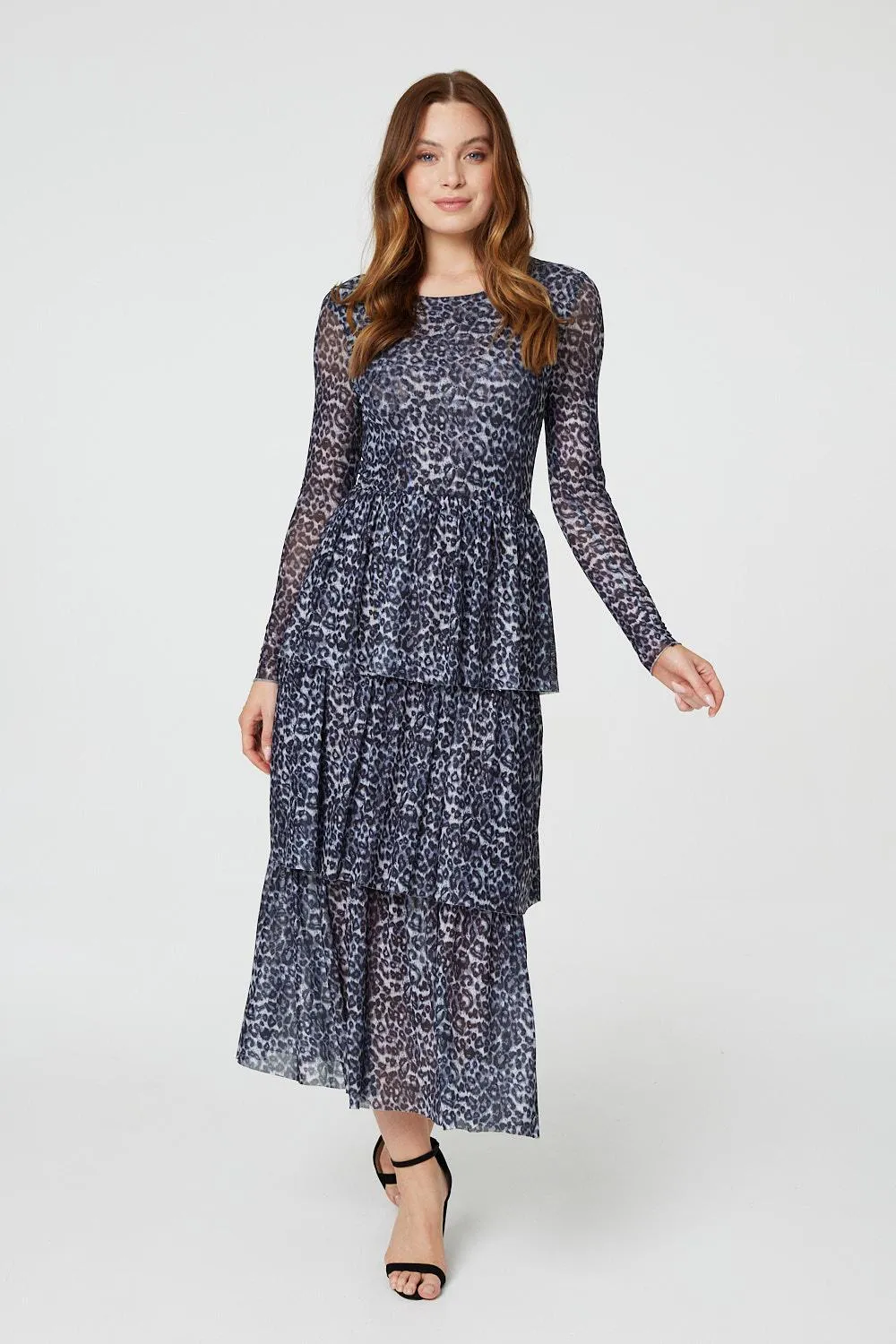 Stylish Tiered Midi Dress with Animal Print