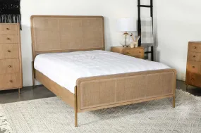 Arini Upholstered Panel Bed Sand Wash And Natural Cane