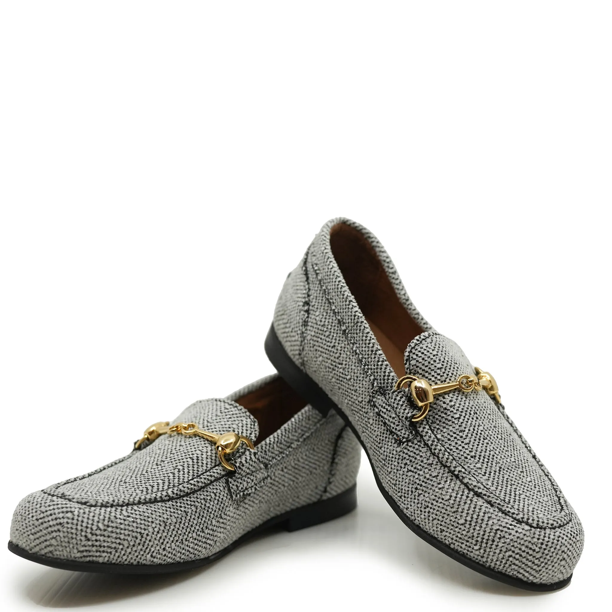 Atlanta Mocassin Black and White Herringbone Buckle Loafer
