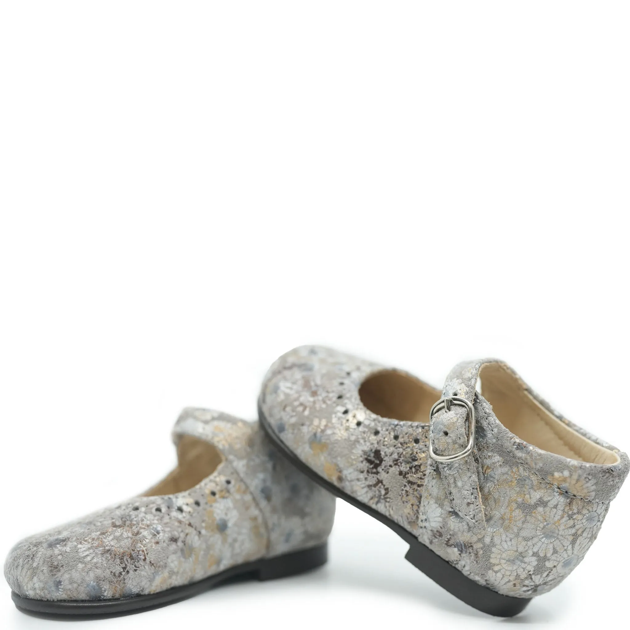 Beberlis Gray Metallic Flower Baby Mary Jane