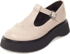 Betastella Women's T Strap Platform Mary Janes Goth Wedge Wingtips Vintage Gothic Shoes