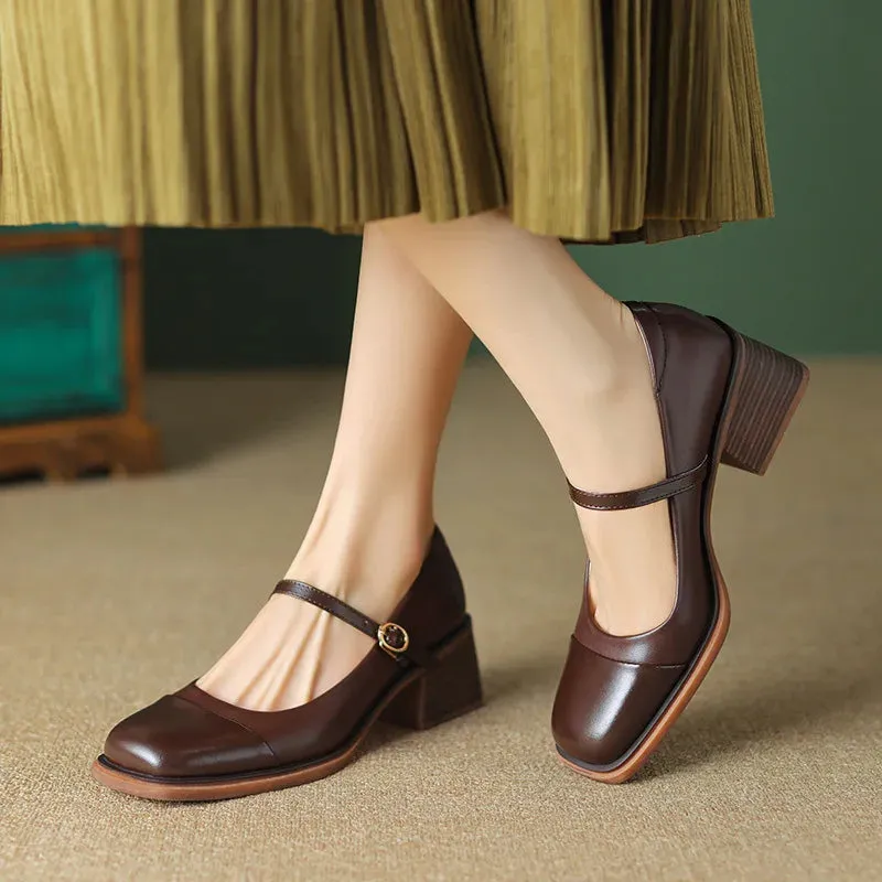 binfenxie  -  Square Toe Shoes On Heels Female Footwear Large Size Women Casual Sneaker Dress Big Size New Retro Summer Slip-On Mary Janes Rub