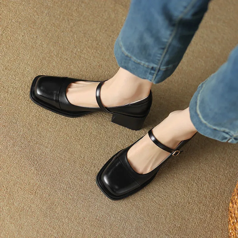 binfenxie  -  Square Toe Shoes On Heels Female Footwear Large Size Women Casual Sneaker Dress Big Size New Retro Summer Slip-On Mary Janes Rub