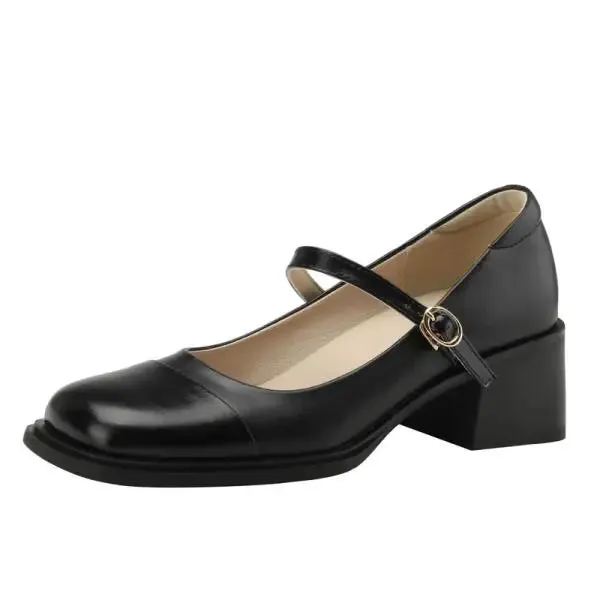 binfenxie  -  Square Toe Shoes On Heels Female Footwear Large Size Women Casual Sneaker Dress Big Size New Retro Summer Slip-On Mary Janes Rub