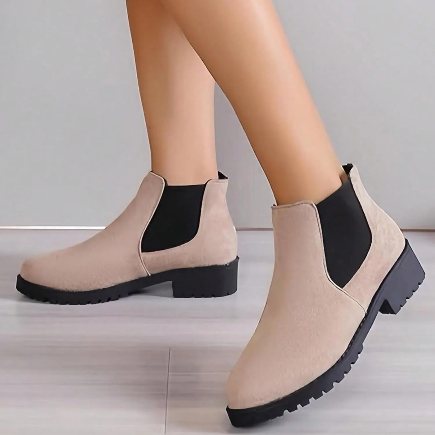 Boots for Women Ankle Booties Chelsea Boots Elastic Slip On Chunky Heel Boots for Ladies