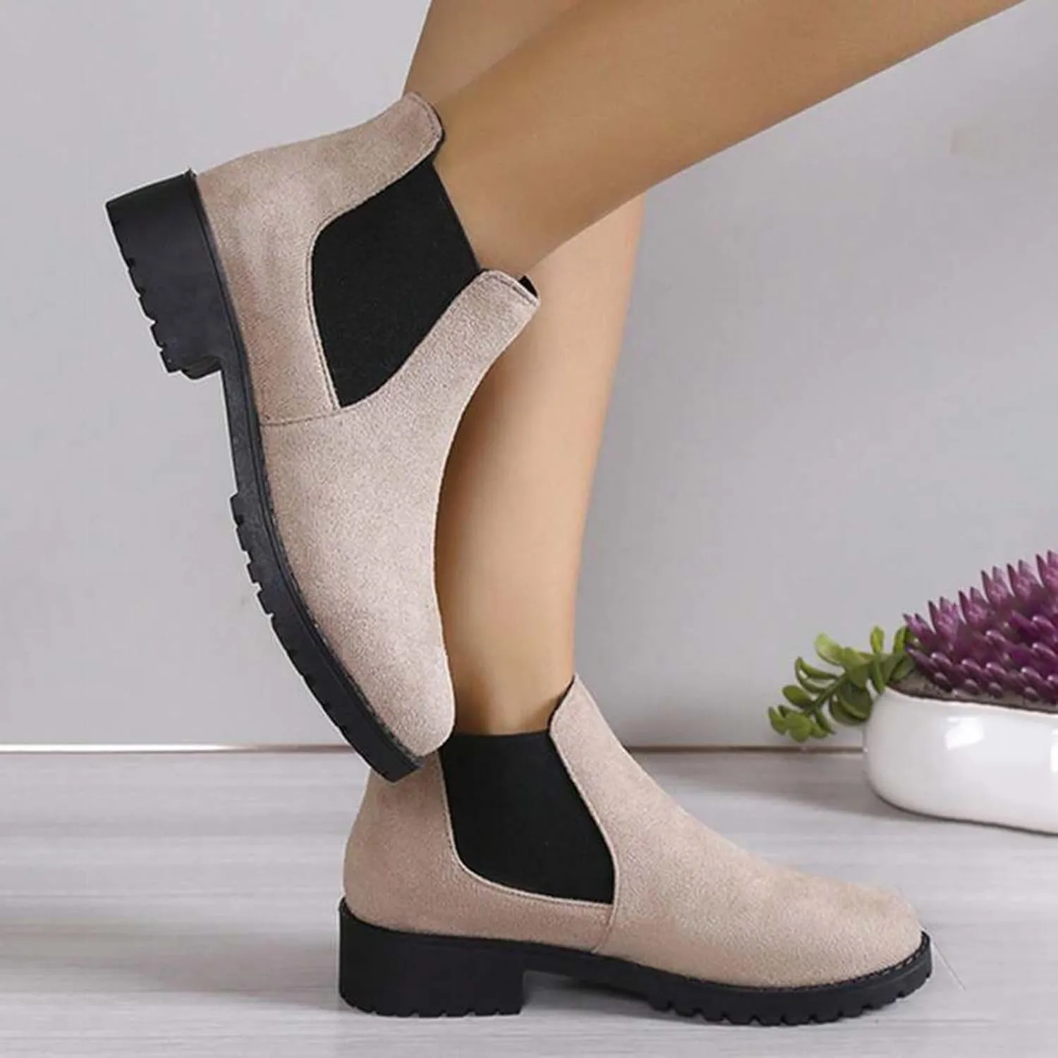 Boots for Women Ankle Booties Chelsea Boots Elastic Slip On Chunky Heel Boots for Ladies