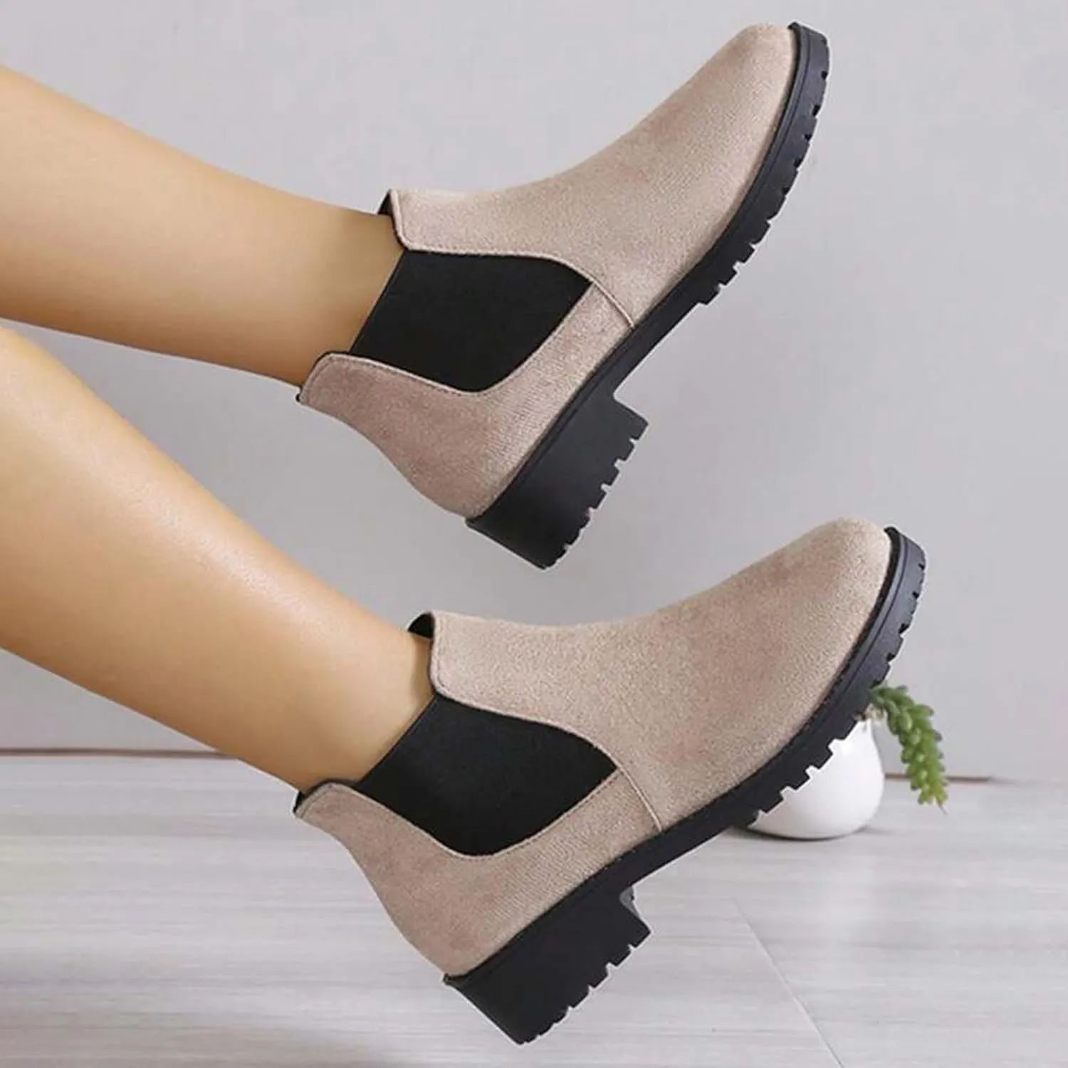 Boots for Women Ankle Booties Chelsea Boots Elastic Slip On Chunky Heel Boots for Ladies