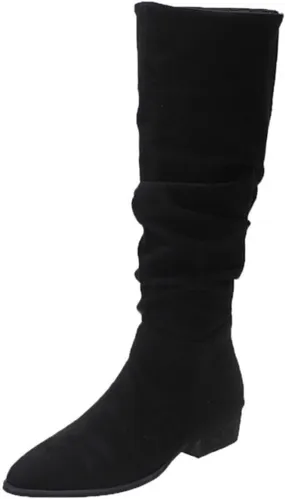 Boots for Women, Chunky Heel Pointed Toe Pleated Solid Color Knee High Boots Trendy Outdoor Comfortable Women Boots