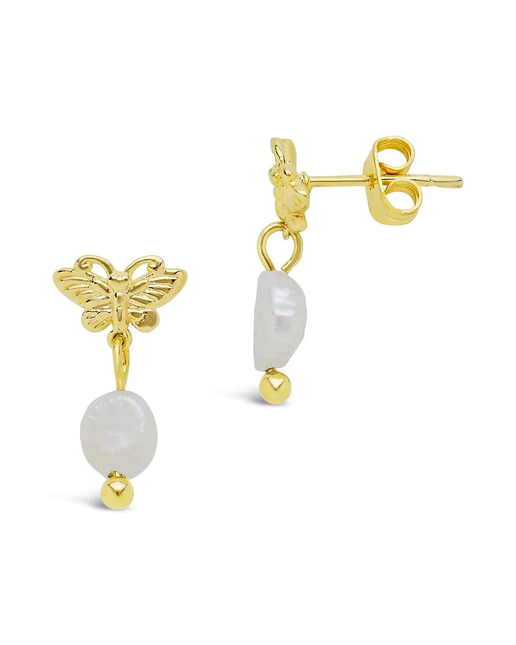 Butterfly & Pearl Stud Earrings