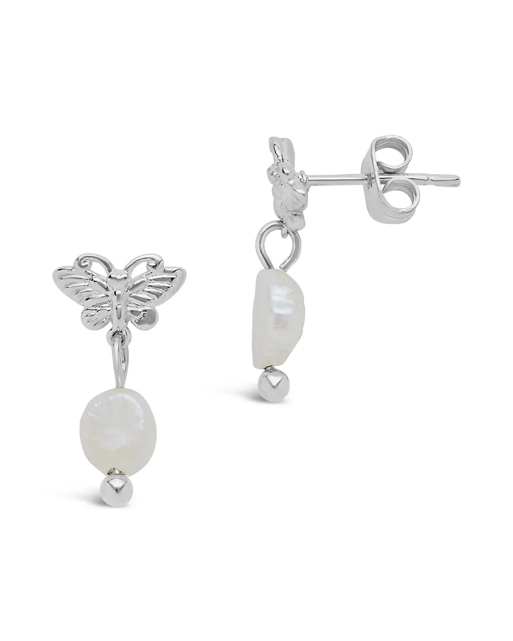 Butterfly & Pearl Stud Earrings