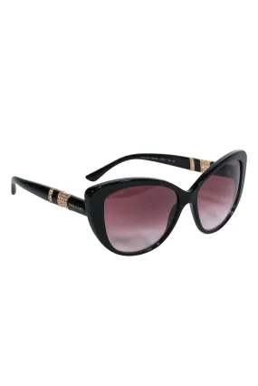 Bvlgari - Black Cat Eye Sunglasses w/ Jeweled Embellishments