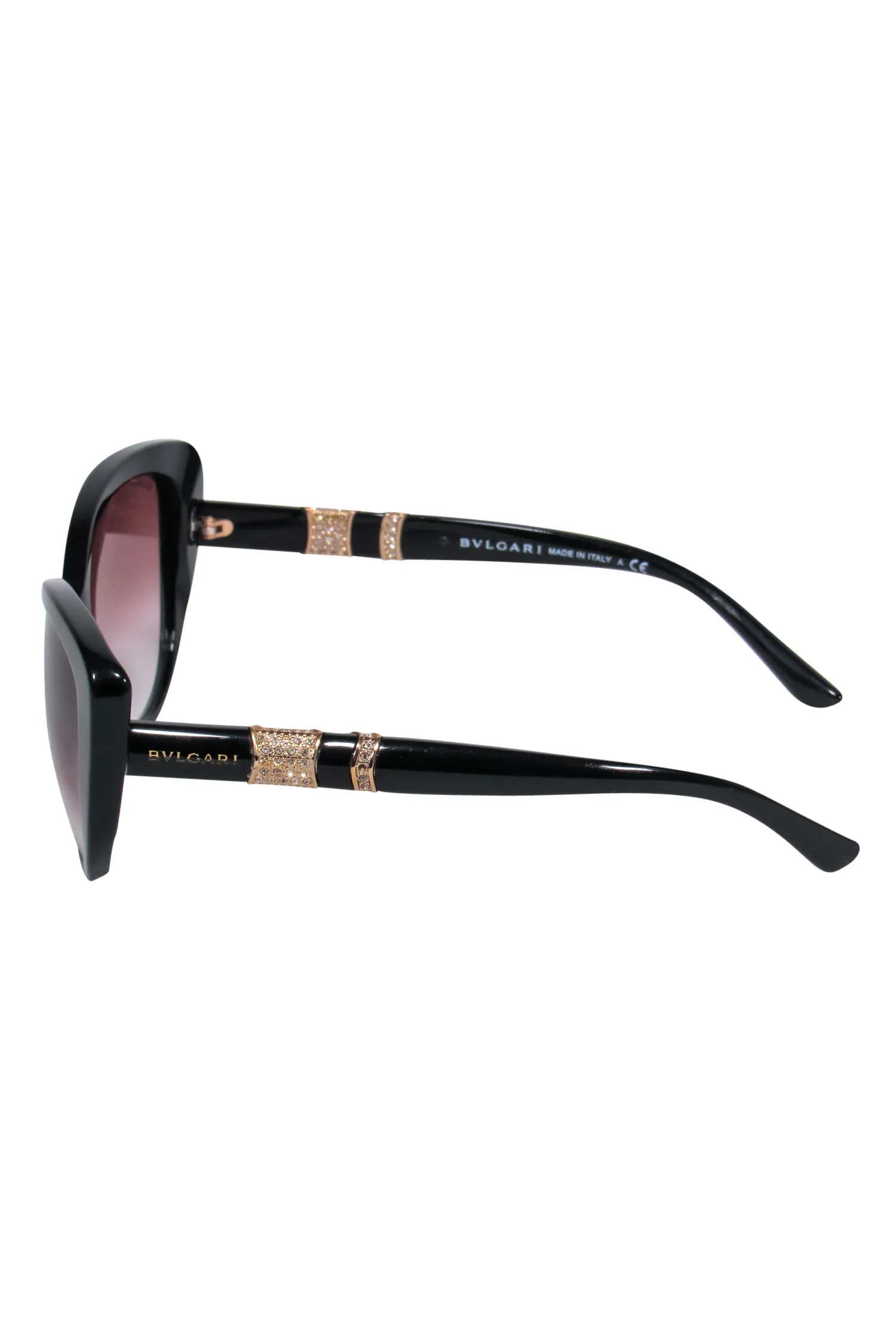Bvlgari - Black Cat Eye Sunglasses w/ Jeweled Embellishments