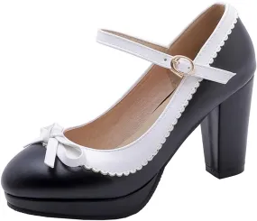 Caradise Womens Sweet Shoes Chunky Platform Mary Janes Pumps with Bow
