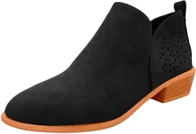 Cathalem Ankle Boots for Wome V Cutout Ankle Boots Pointed Toe Chunky Stacked Heel Booties Western Boots Low Heel Boots