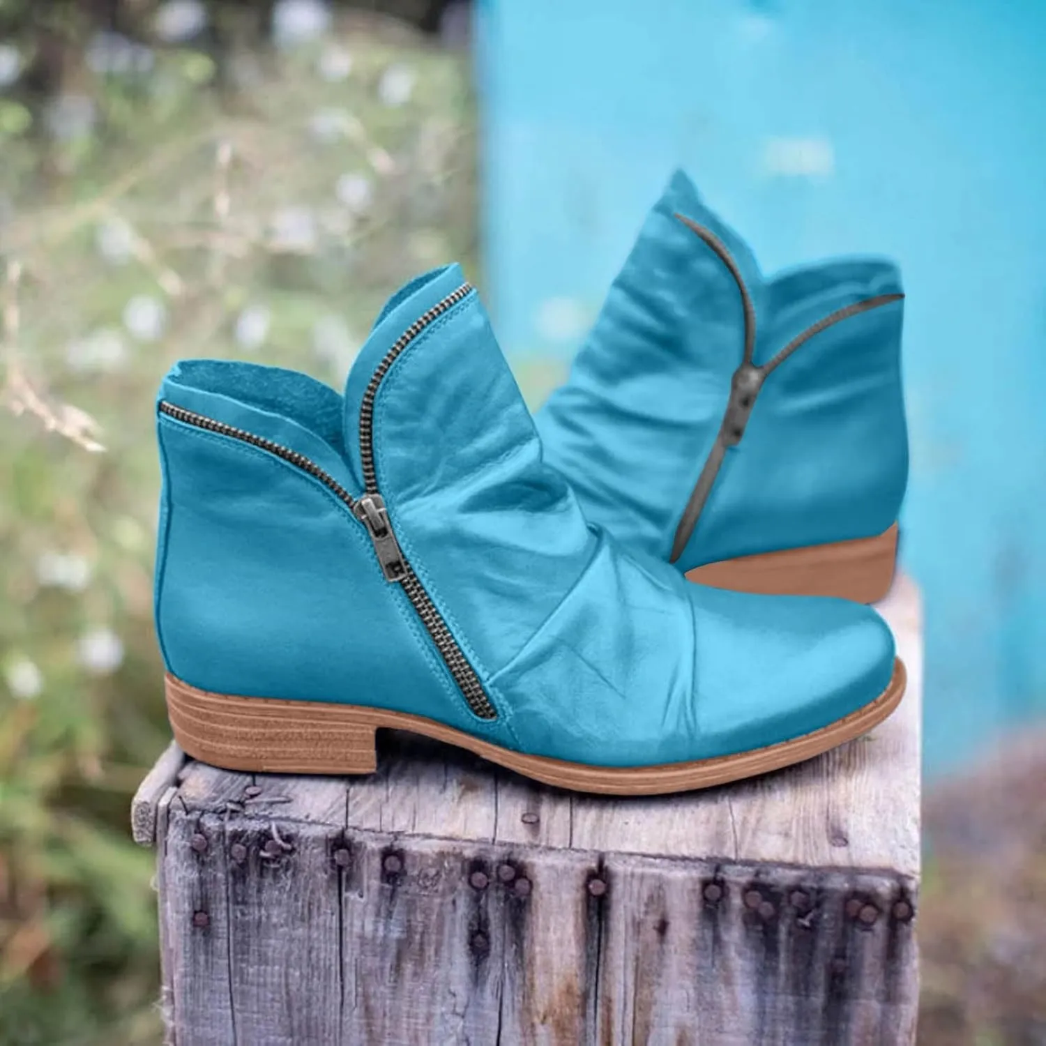 Cathalem Womens Ankle Boots, 2024 New V Cutout Ankle Boots Pointed Toe Chunky Fall Boots Western Boots Low Heel Booties