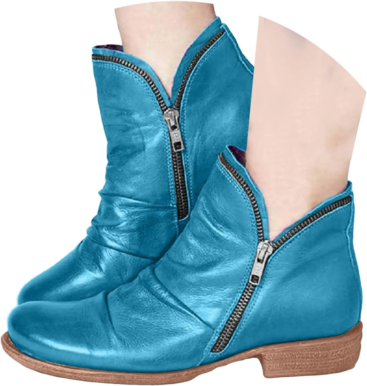 Cathalem Womens Ankle Boots, 2024 New V Cutout Ankle Boots Pointed Toe Chunky Fall Boots Western Boots Low Heel Booties