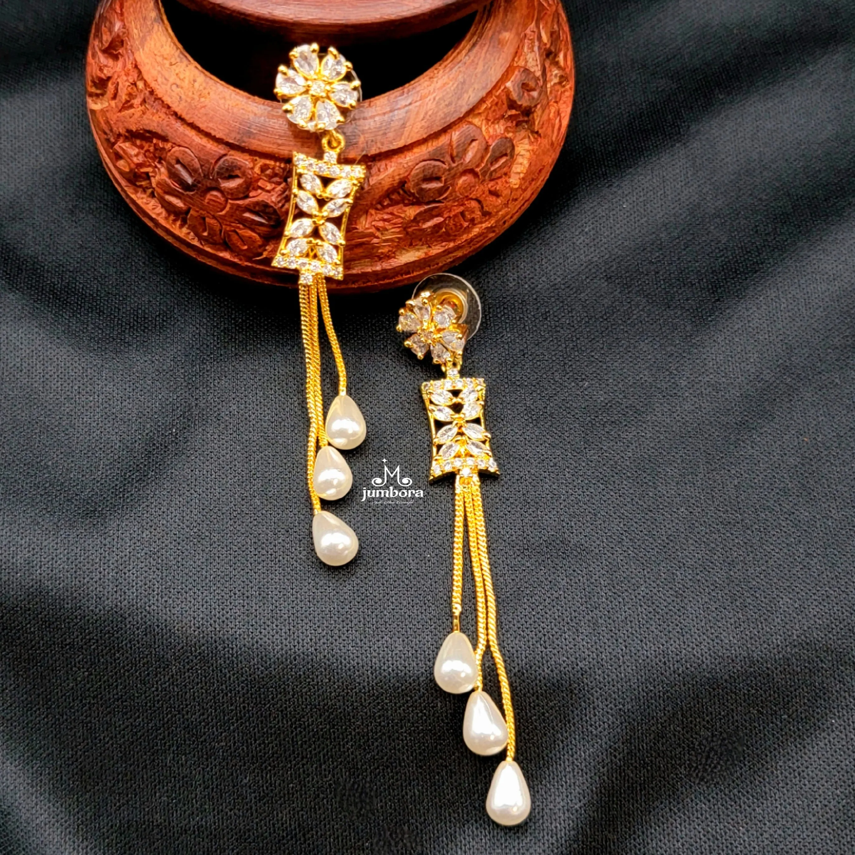 Contemporary White AD Zircon (CZ) Earring with Pearl dangles