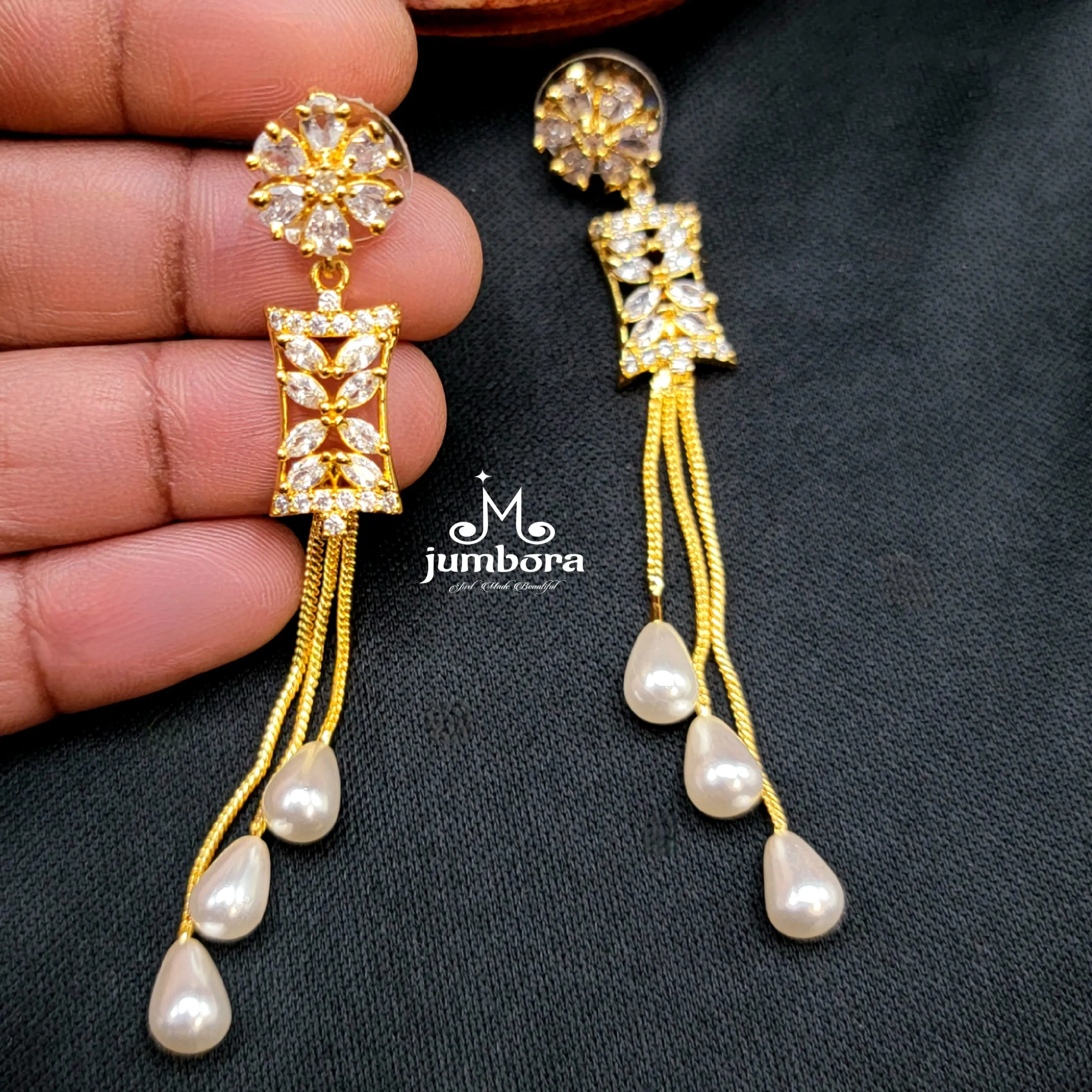 Contemporary White AD Zircon (CZ) Earring with Pearl dangles