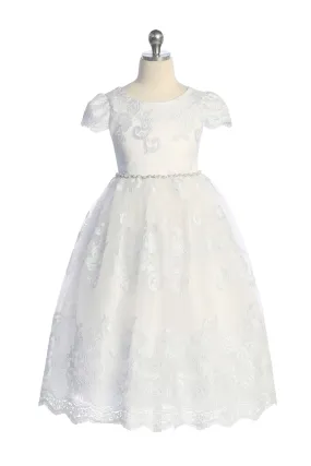 Cording Embellished Lace Sleeve Long Girls Dress with Plus Sizes