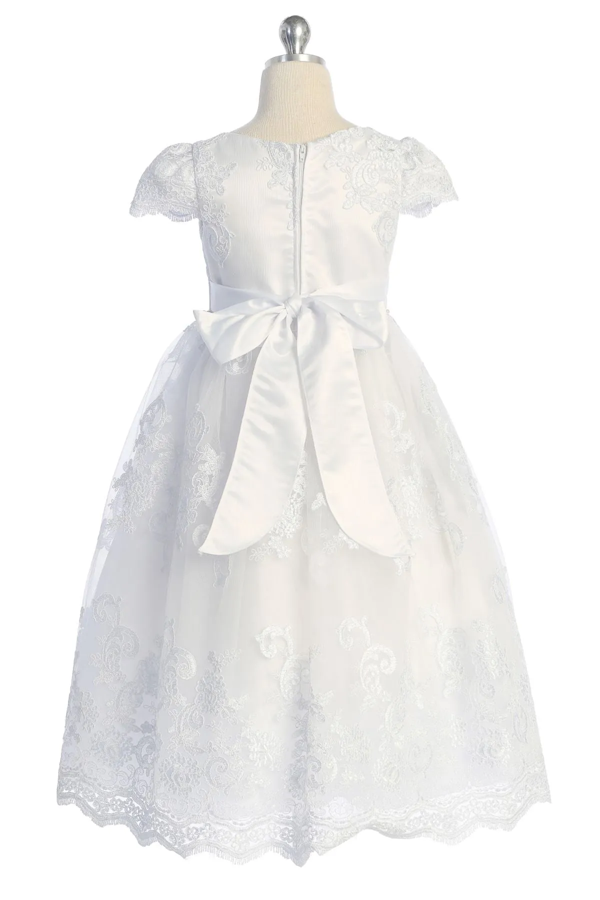 Cording Embellished Lace Sleeve Long Girls Dress with Plus Sizes