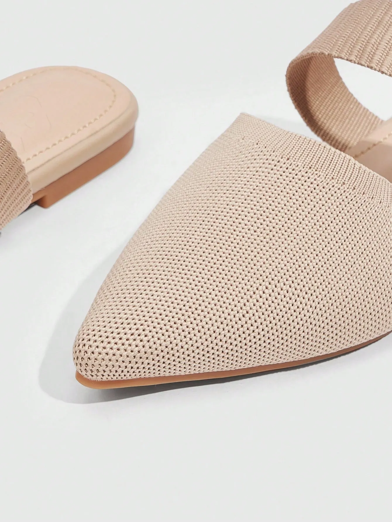 CUCCOO BASICS Woman Shoes Fashion Ribbed Point Toe Simple Beige Flat Mules For Spring And Summer Vacation Shoes Summer Sale Back To School Shoes College Student Shoes