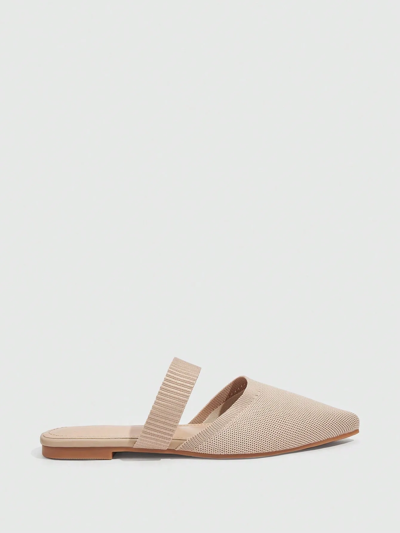 CUCCOO BASICS Woman Shoes Fashion Ribbed Point Toe Simple Beige Flat Mules For Spring And Summer Vacation Shoes Summer Sale Back To School Shoes College Student Shoes