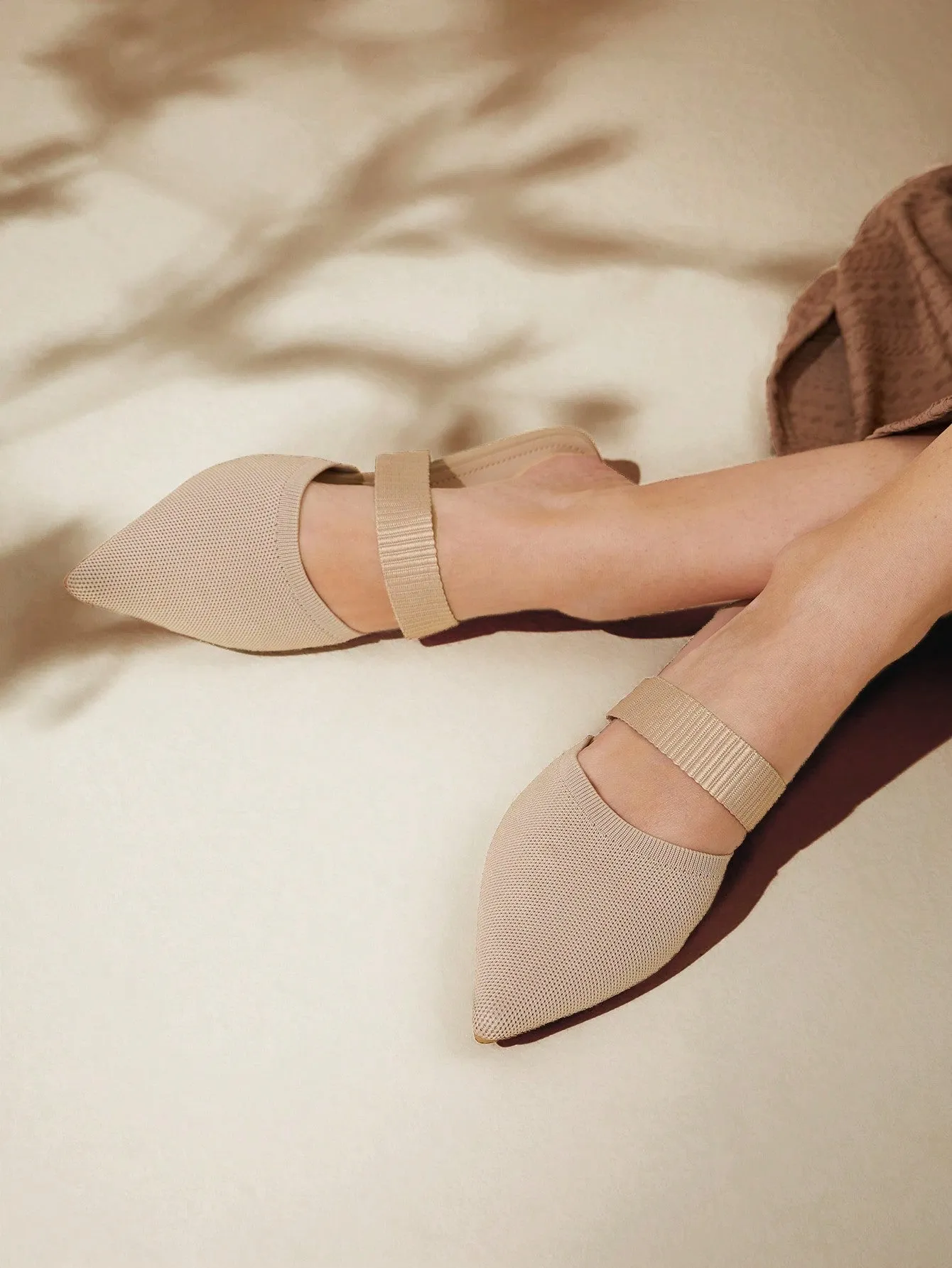 CUCCOO BASICS Woman Shoes Fashion Ribbed Point Toe Simple Beige Flat Mules For Spring And Summer Vacation Shoes Summer Sale Back To School Shoes College Student Shoes