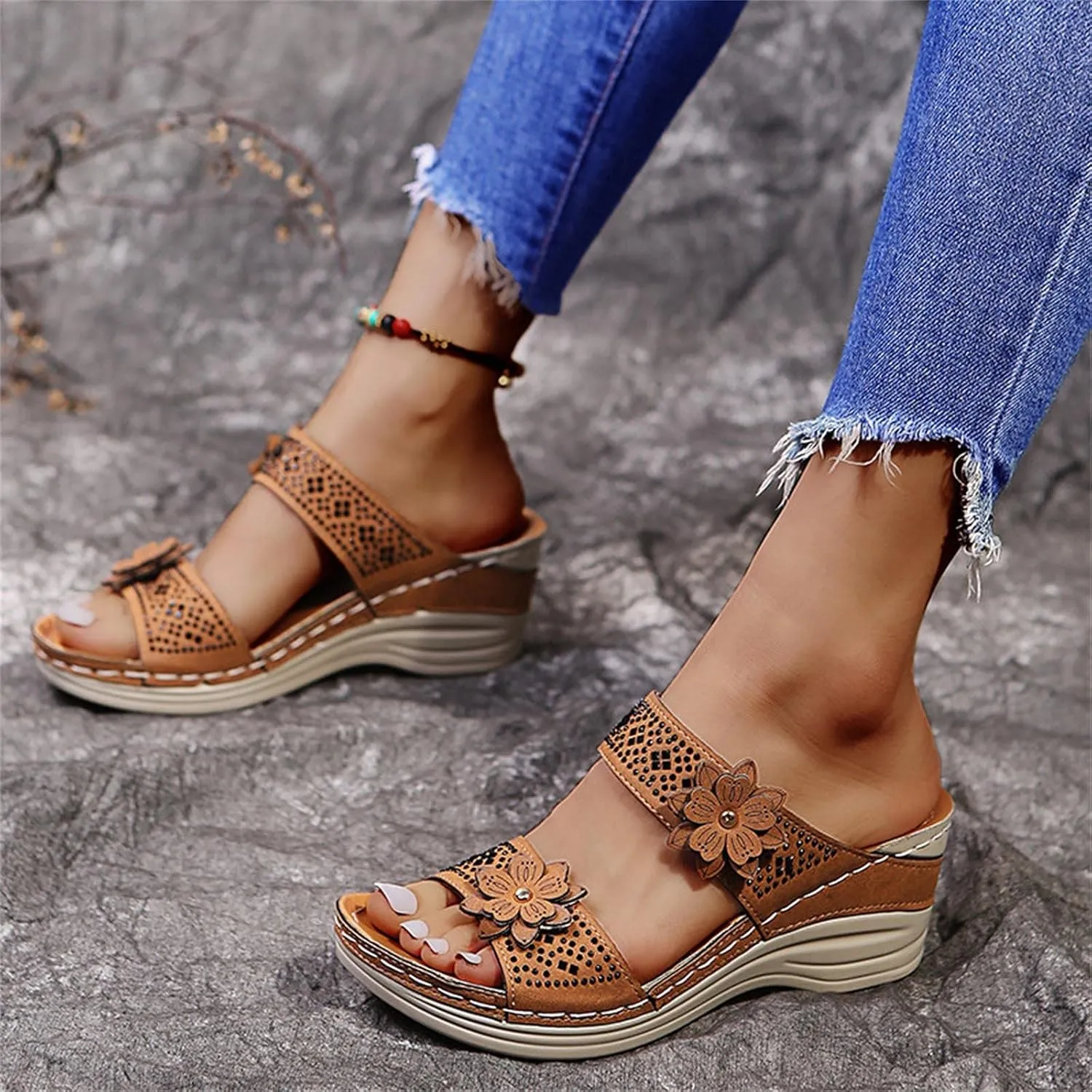 Eduavar Sandals Women, Womens Sandals Fashion Open Toe Sandals Arch Support Wide Width Orthopedic Flip