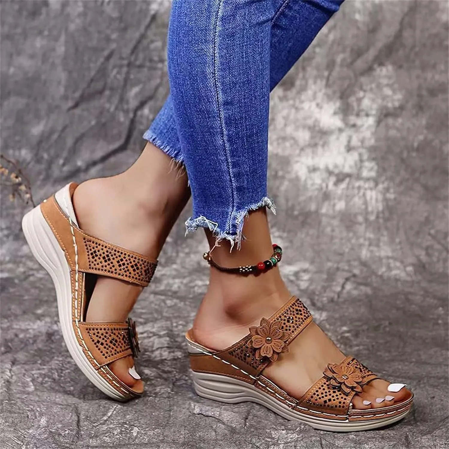Eduavar Sandals Women, Womens Sandals Fashion Open Toe Sandals Arch Support Wide Width Orthopedic Flip