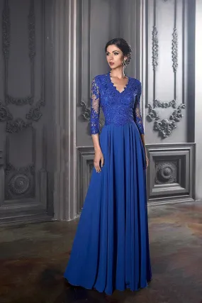 Elegant Blue Mother of the Bride Dresses Long Sleeves Lace Exquisite Chiffon A Line Wedding Party Guest Evening Prom Gowns 2024