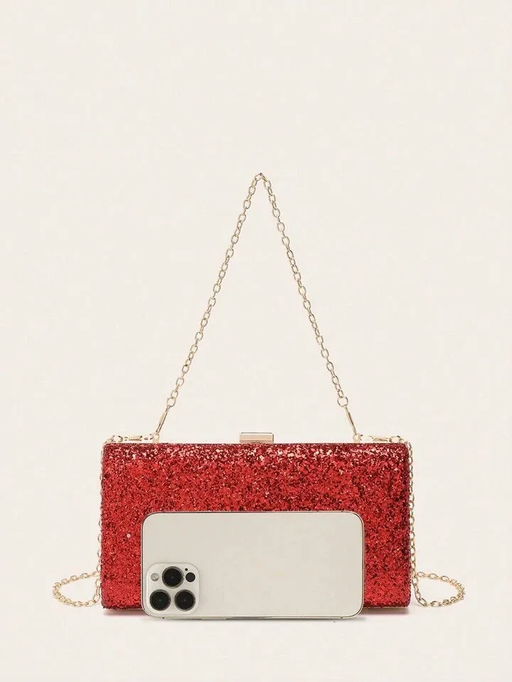 Evening Glitter Clutch ~ Red ~ Silver