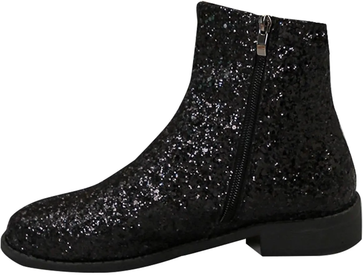 Fashion Glitter Ankle Boots Women Sparkly Zipper Low Heel Booties Shoes Round Toe Sequin Short Boot Mid Calf Bootie Wide Width Booties For Women Todays Deals In Clearance