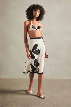 Floral Off-White and Black Pareo Skirt