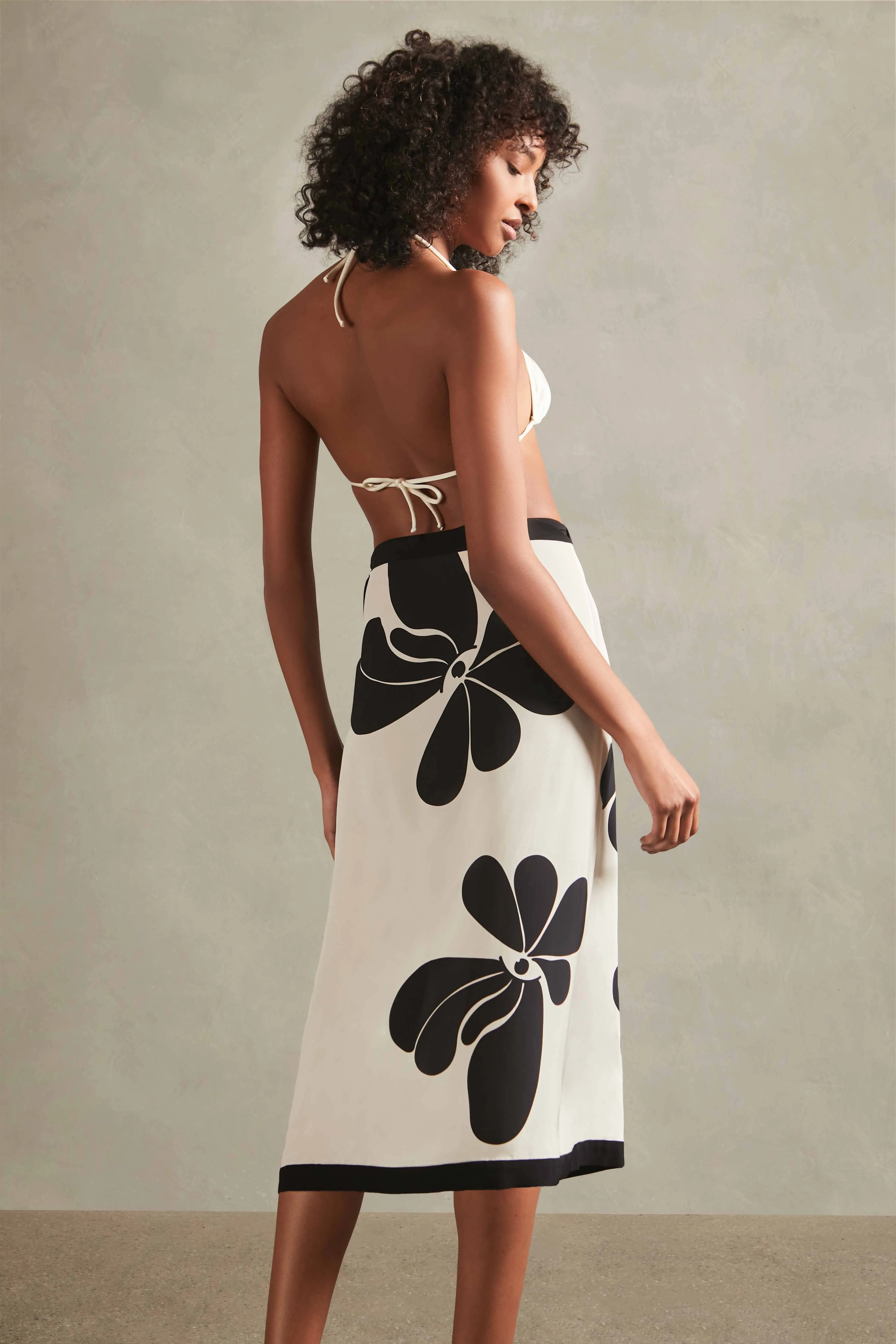 Floral Off-White and Black Pareo Skirt