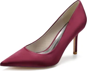 FufoneUS Wedding Bridal Shoes Women's Stiletto High Heel Dress Pumps Pointed Toe Evening Party Shoes,Burgundy,12