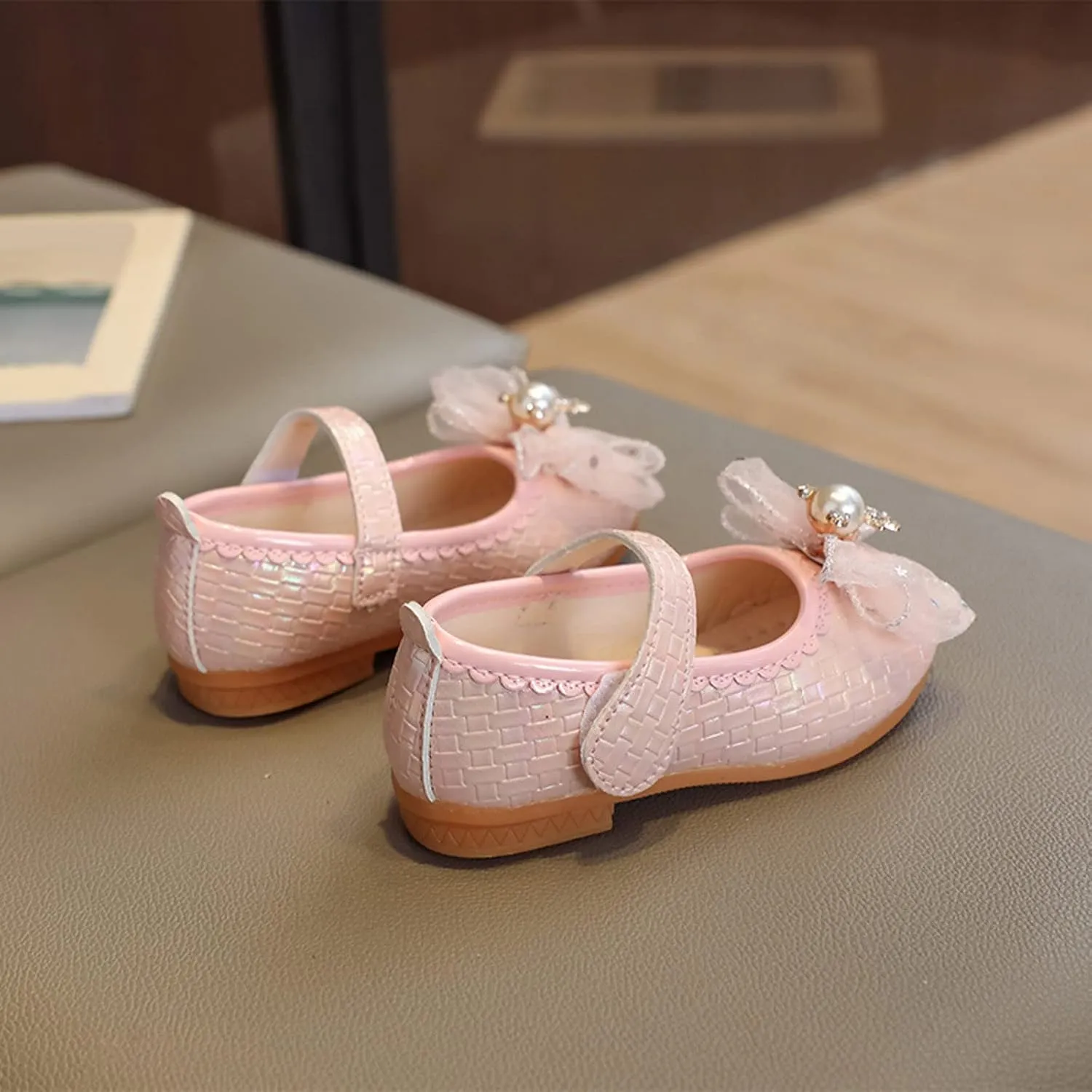 Girls Mary Jane Ballerina Flats Flower Bow Ballet Dress Shoes for Wedding Party School Ankle Strap Sandal