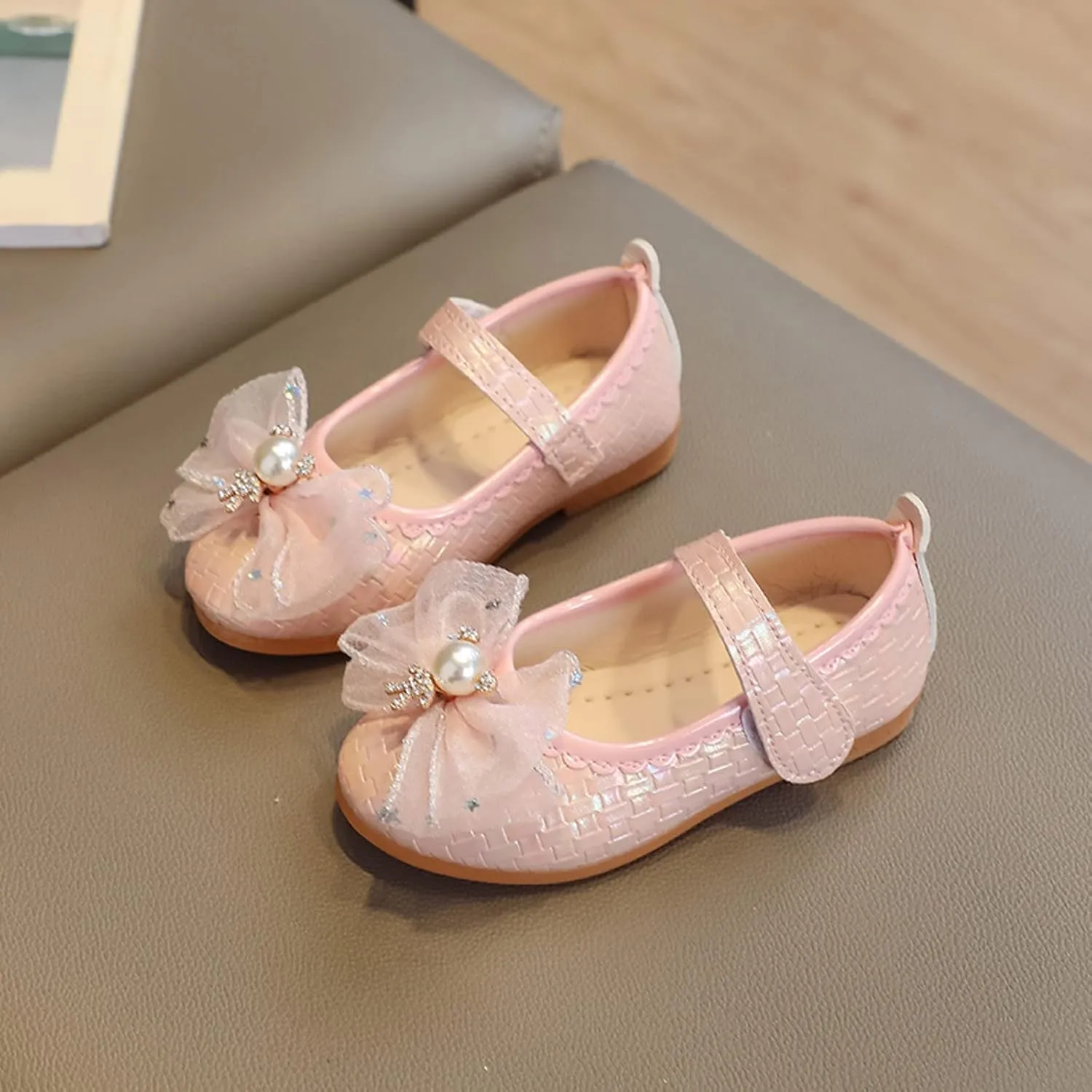 Girls Mary Jane Ballerina Flats Flower Bow Ballet Dress Shoes for Wedding Party School Ankle Strap Sandal