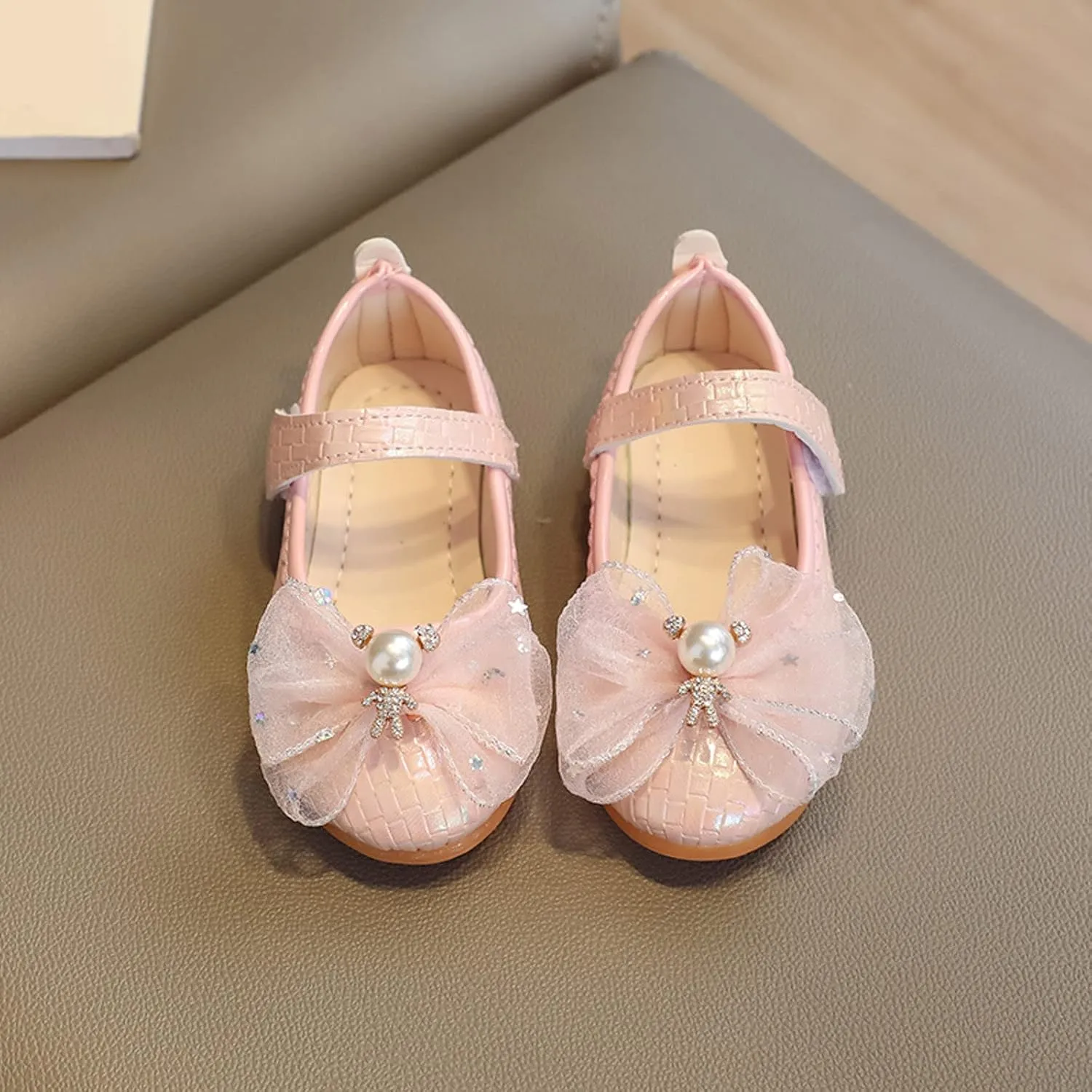 Girls Mary Jane Ballerina Flats Flower Bow Ballet Dress Shoes for Wedding Party School Ankle Strap Sandal